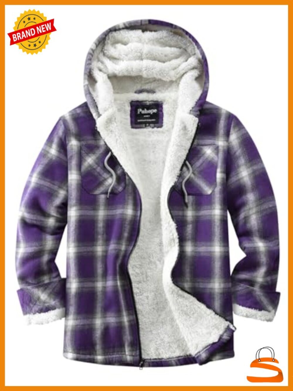 Womens Sherpa Lined Flannel Plaid Jacket Fleece Zip Up Hooded Coat